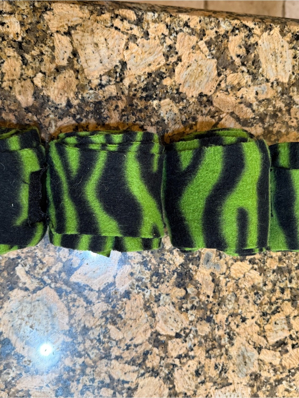 Equestrian fleece polo leg wraps for equine Lime green & Black Zebra Print